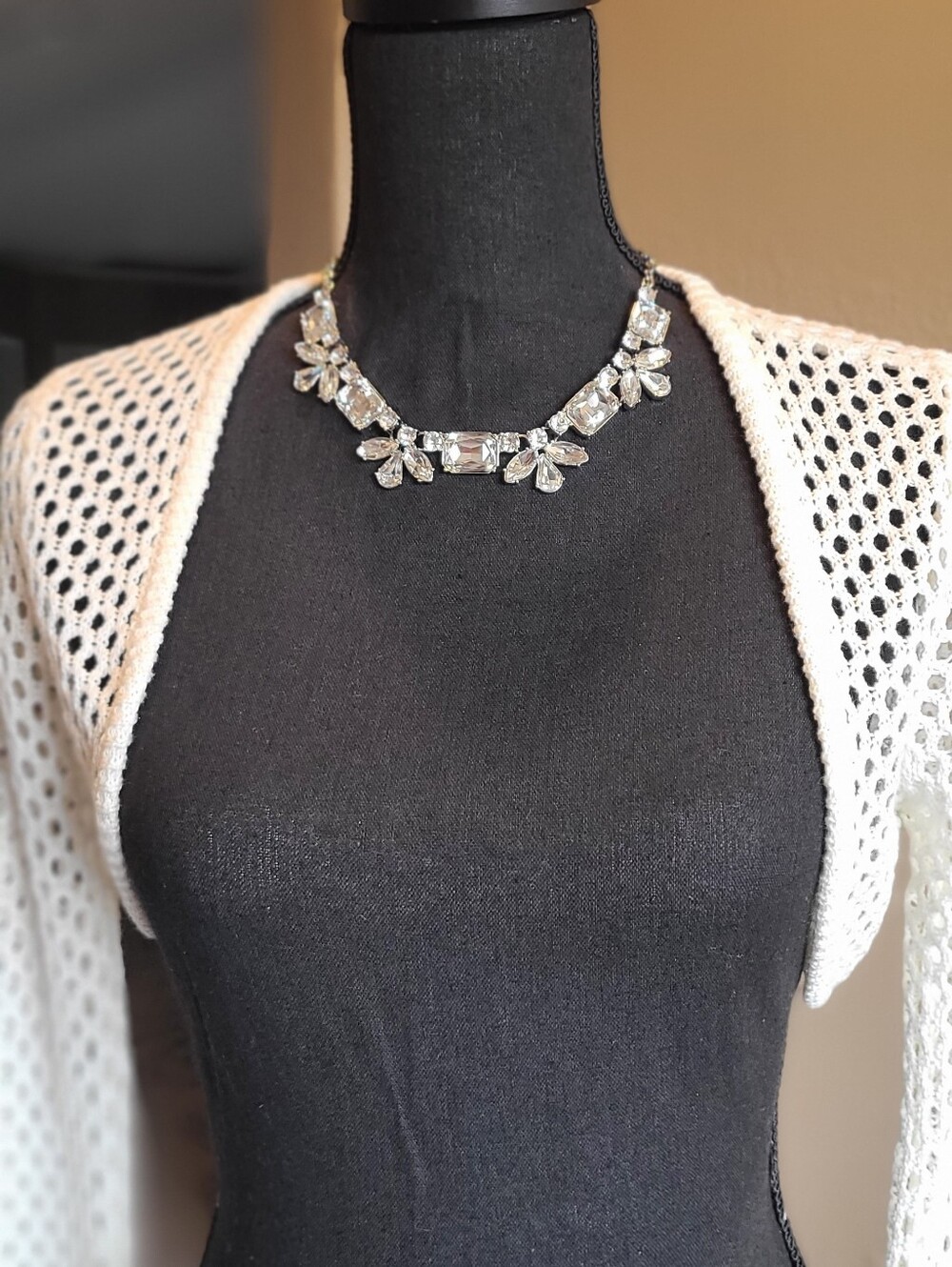 Cookie Lee Clear Crystal Statement Necklace in Silver